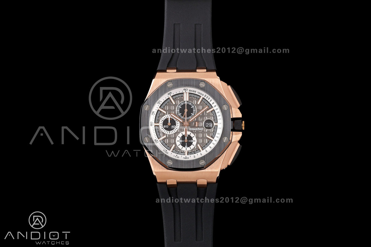 Royal Oak Offshore 44mm RG Ceramic Bezel JF 1:1 Best Edition Gray Dial on Rubber Strap A3126
